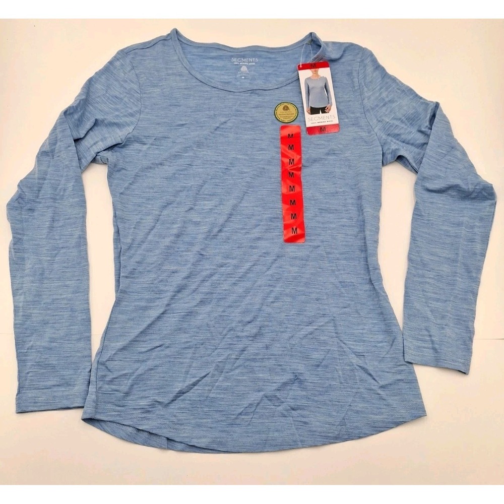 Seg'ments Womens 100% Merino Wool Long Sleeve Top Blue Melange 1404722 Medium